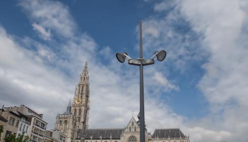 De referentiemeting vond plaats op de Antwerpse Groenplaats. © Antea Group De referentiemeting vond plaats op de Antwerpse Groenplaats. © Antea Group