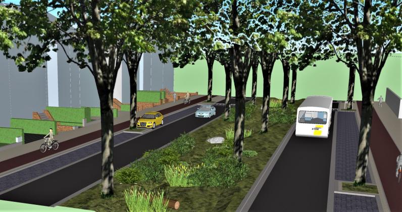 Simulatiebeeld van de herinrichting van de Catershoflaan. © Witteveen + Bos