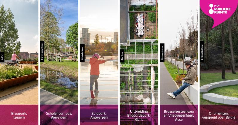 Een sneak preview van de zes genomineerden voor de Prijs Publieke Ruimte 2025. © Infopunt Publieke Ruimte.