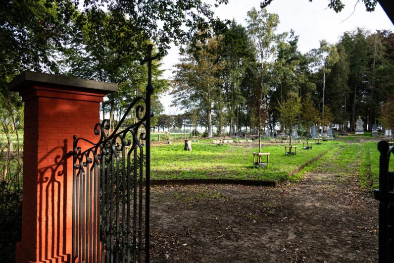 Zicht op de centrale dreef en de calvariekapel vanaf de toegangspoort © VLM