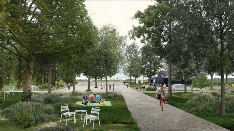 Antwerpen / Groene wandelboulevard langs de Schelde op Linkeroever