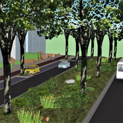 Simulatiebeeld van de herinrichting van de Catershoflaan. © Witteveen + Bos