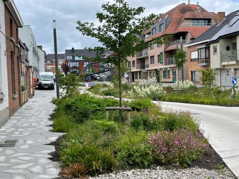 Ontharding en waterpasserende verhardingen zorgen voor een klimaatbestendige straat. © Aquaflow