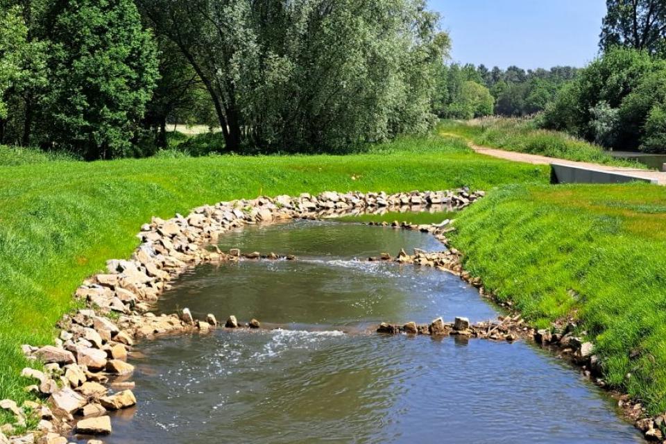 De reeds aangelegde vistrap bij de Veldekemolen © VMM
