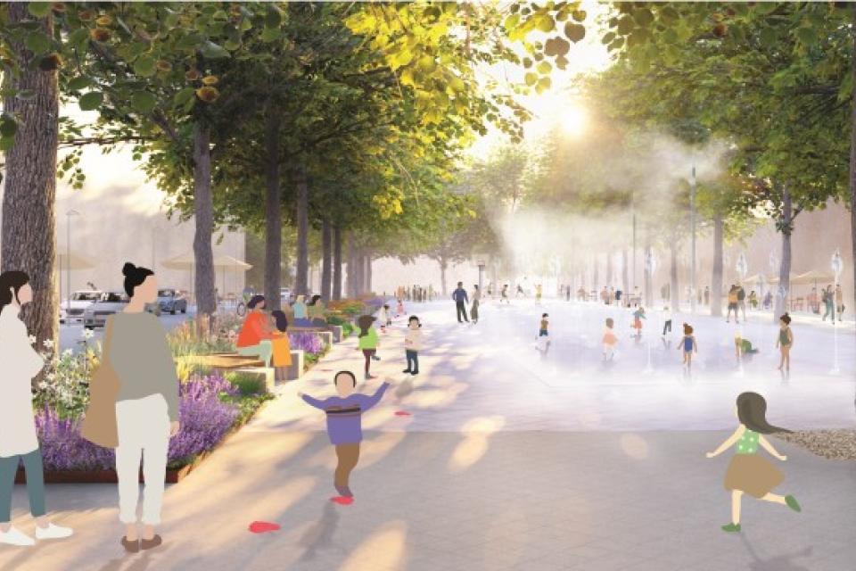 Een impressie van hoe het Vetten Osplein in de Slachthuiswijk er zal uitzien. © Sweco Belgium – Posad Maxwan – LOLA Landscape Architects