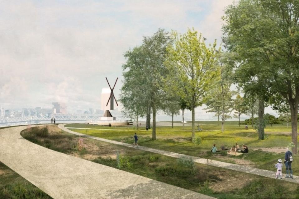 Visualisatie van de Scheldebocht met molen. © Bureau Bas Smets