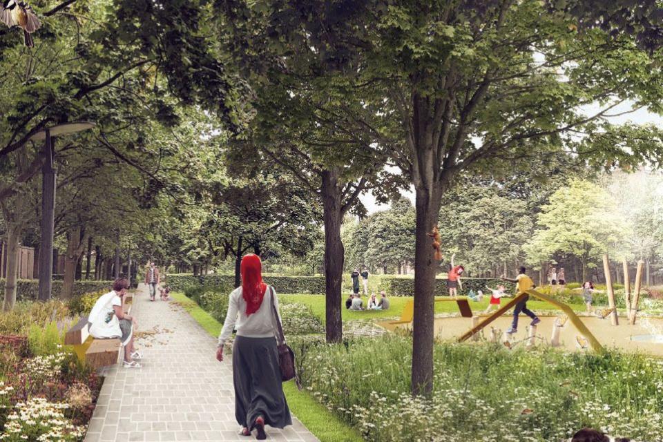 De toekomstige aanblik van het Gieterijpark. © OMGEVING / ERU Urbanisme