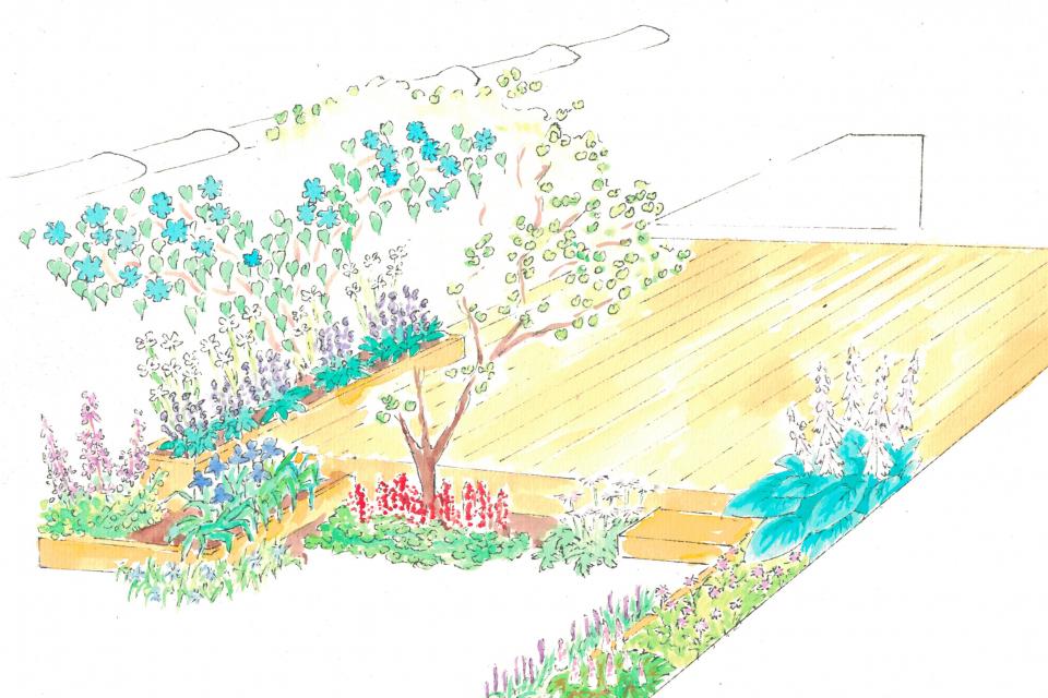 Ontwerp stadstuin met terras